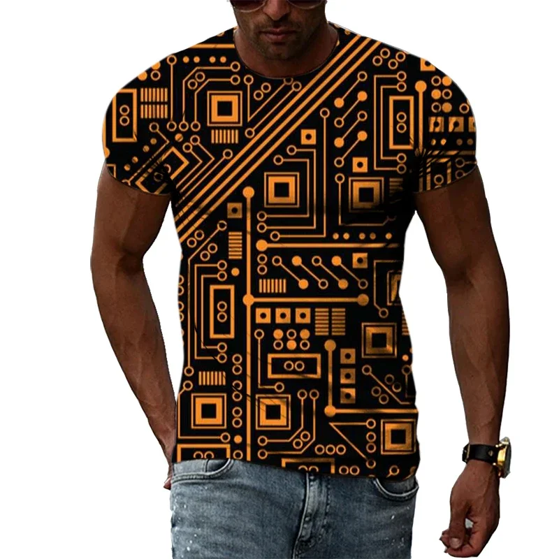 Men's graphic circuit board T-shirt, round neck summer fashion T-shirt, creative and personalized printing, online quotation