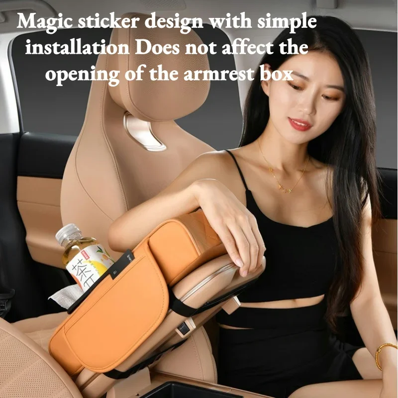 PU Leather Car Armrest Cover with Tissue Box Cup Holder Phone Support Foam Console Organizer Protective Pillow Cover Height Pad