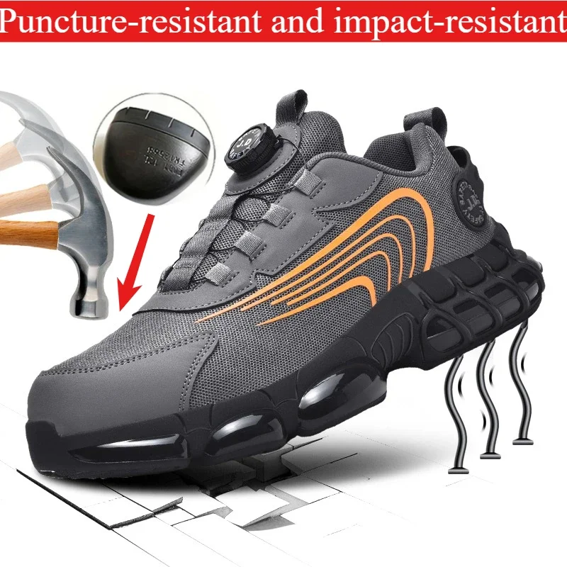 

Rotating Button Safety Shoes Men Anti-smash Anti-puncture Work Shoes Fashion Men Safety Sport Shoes Security Protective BootsMen