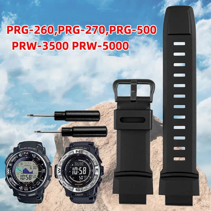 Rubber Wrist Strap For Casio  PRW3500/2500/5100 PRG-260/270/550/250 Replacement Black Bracelet WatchBands Silicone Strap