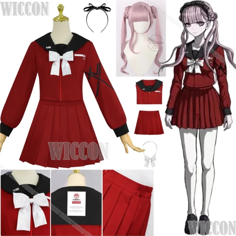 

Tsukumo Kako Twins HUNDRED Game LINE Cosplay JK Red Uniform Girl Pink Double Pony Wig Halloween Carnival Party Woman Comic Con