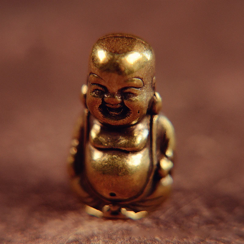 Petite statue de bouddha Maitreya en cuivre pur, grand ventre souriant, ornement Feng Shui, décoration de la maison, accessoire artisanal, figurine en laiton porte-bonheur