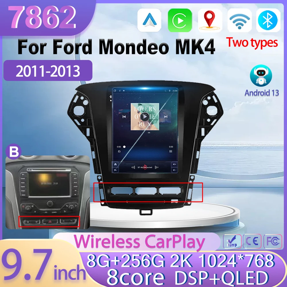 

Android 13 For Ford Mondeo MK4 2011 - 2013 Tesla Style Car Navigation GPS 7862 CPU Car Video Multimedia Player CarPlay Auto