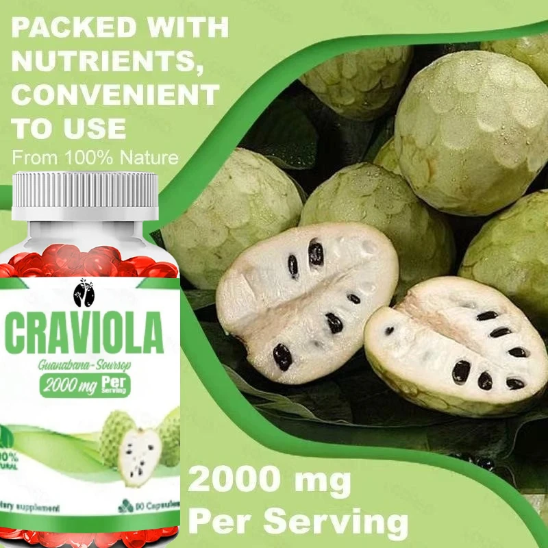 

Sourhop Graviola Capsule 2000mg Prickly Fruit Leaf Extract - Used for Digestion, Immunity, and Antioxidant Support