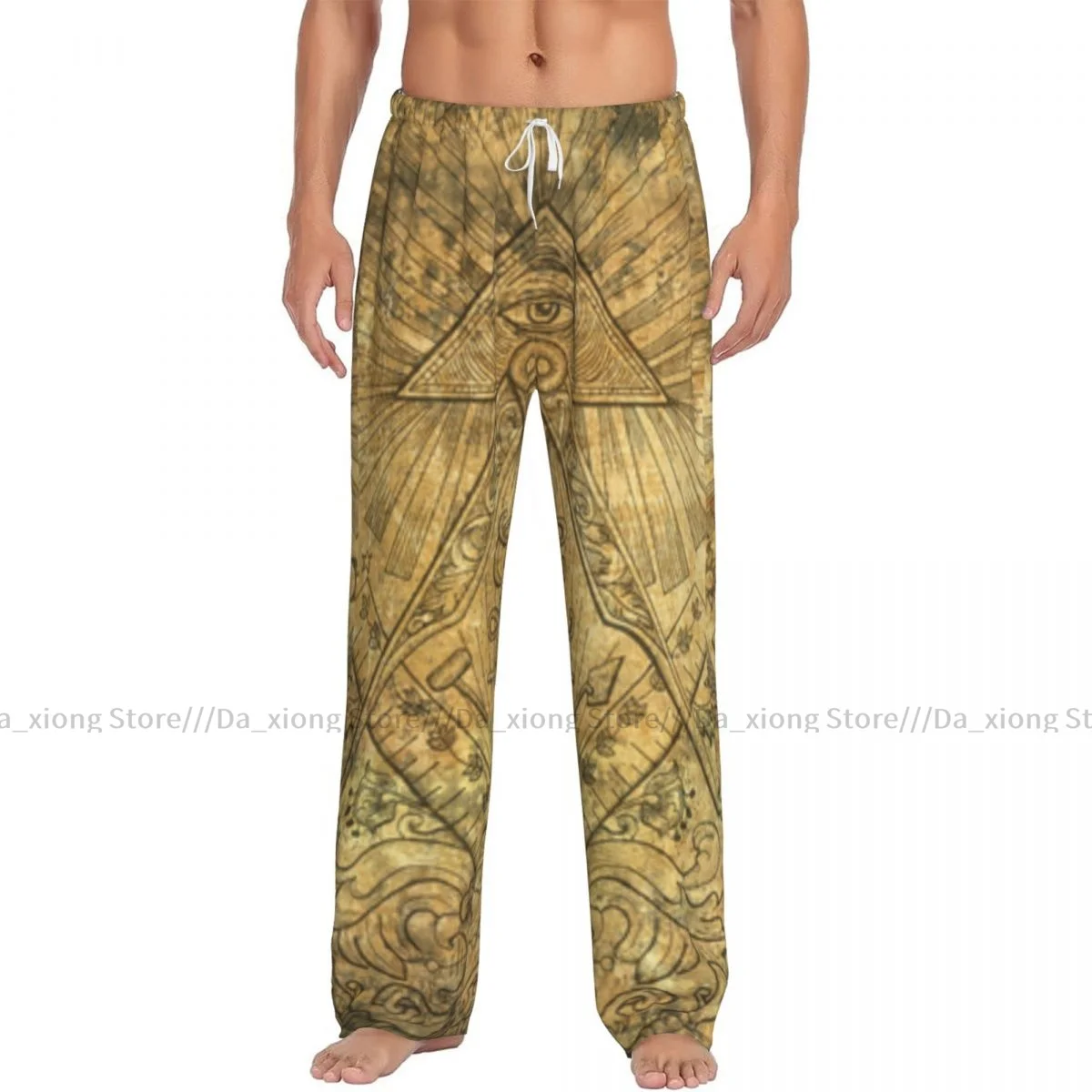 Men's Casual Pajama Sleeping Pants Scrapbook With Mason Religious Symbols Lounge Loose Trousers Comfortable Nightwear