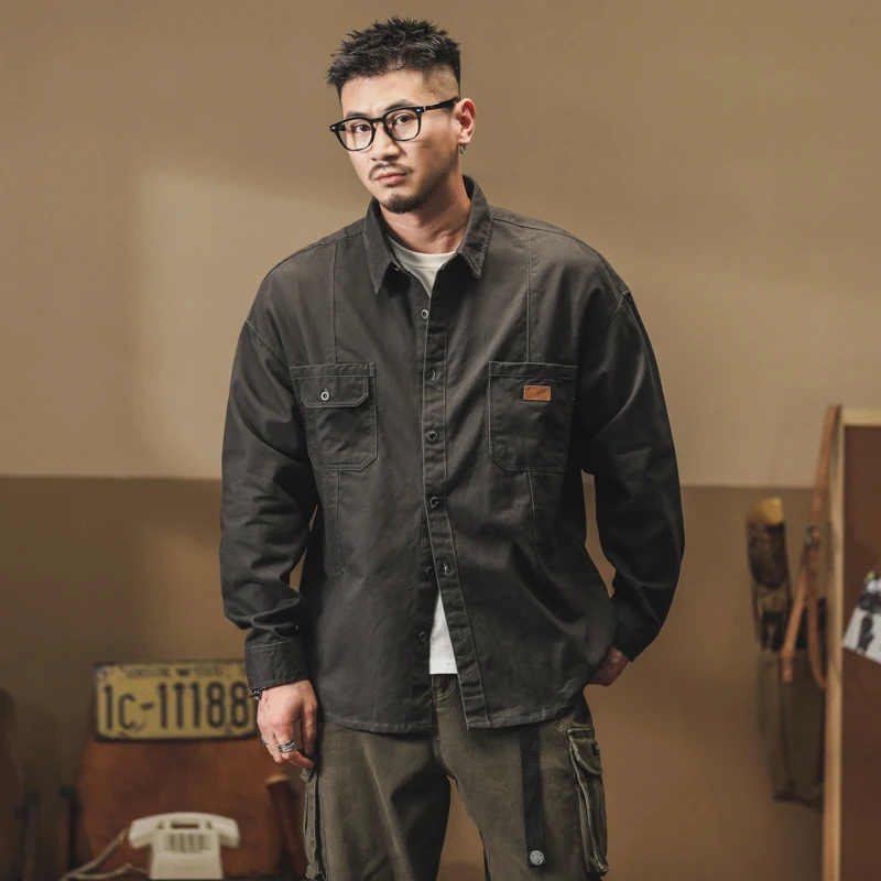 

High Quality 100% Cotton Workwear Shirt for Men 2025 Fall American Style Notch Collar Relaxed Shirt Jacket Casual Plus Size 4XL