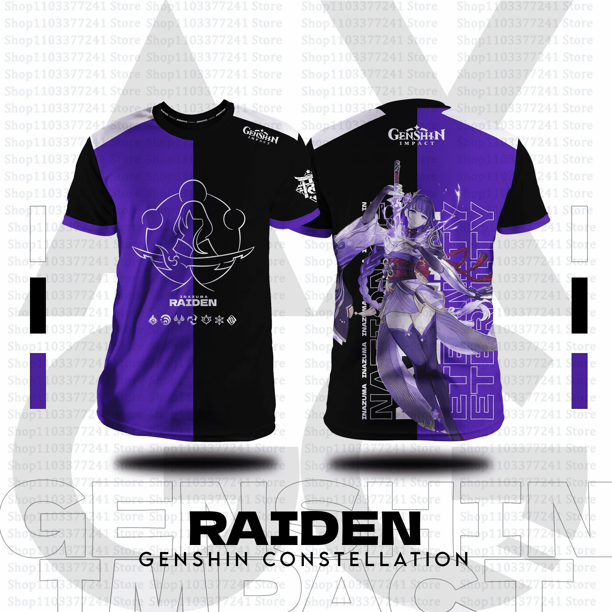 Image of Neues Spiel Genshin Impact Alle Rollenspiele T-Shirts 3D Inzuma Raiden Print Kinder Anime T-Shirt Männer/Frauen Kurzarm O-Ausschnitt Y2k Top