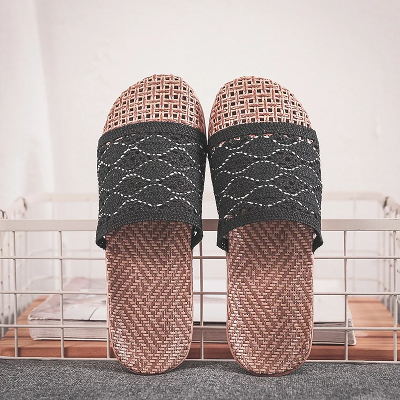 Mntrerm Summer Baotou Rattan Grass Woven Sandals, Breathable And Non Slip Rattan Woven Indoor Home Linen Slippers