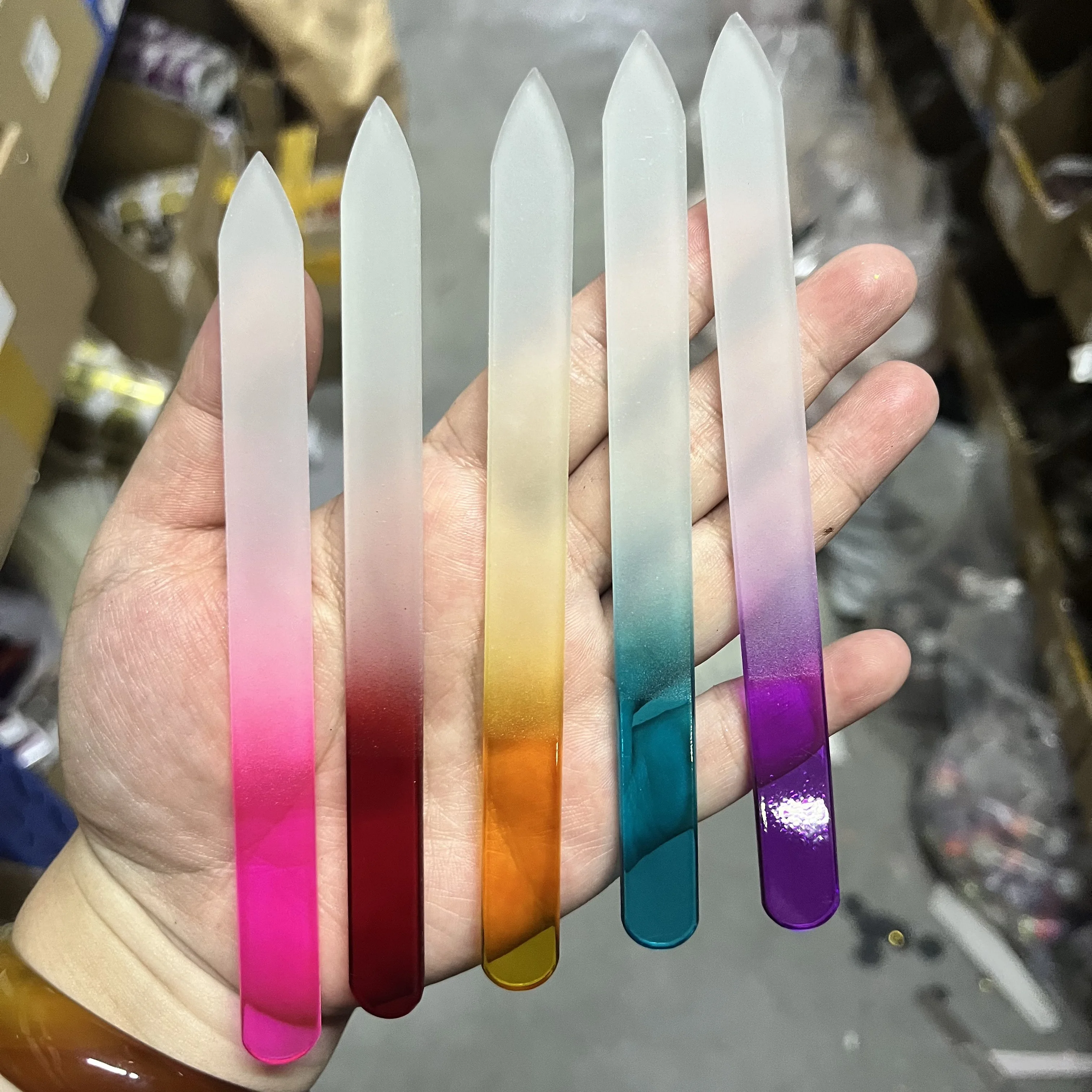 5pcs Glass Nail File Fingernail Files For Natural Nail Double-Sided Ombre Etched Travel Filer Professional Manicure Nail Tools *