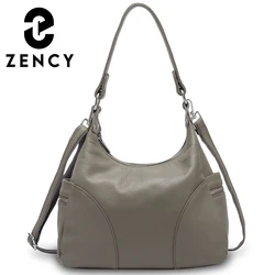Zency 100% Genuine Leather Fashion Women Shoulder Bags High Quality Hobos Elegant Lady Tote Handbag Black Grey Crossbody Bags