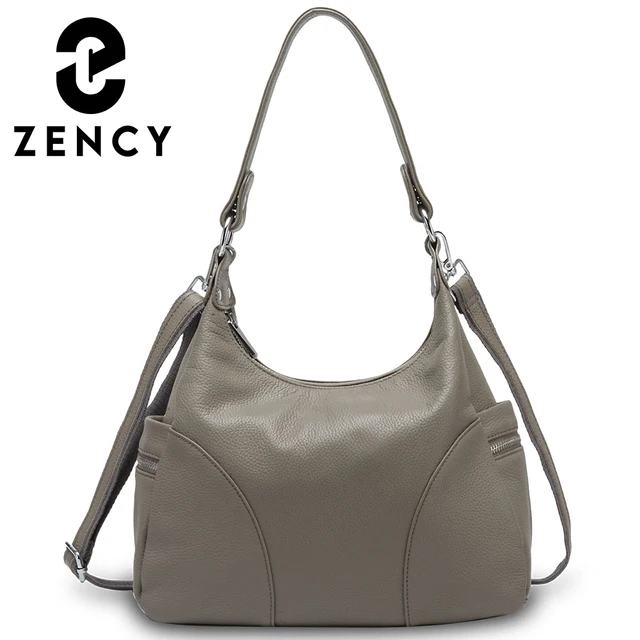 Zency 100% Skórzane Torby Damskie na Ramię Wysokiej Jakości, Eleganckie Torebki typu Hobo, Czarne Szare Torby Crossbody