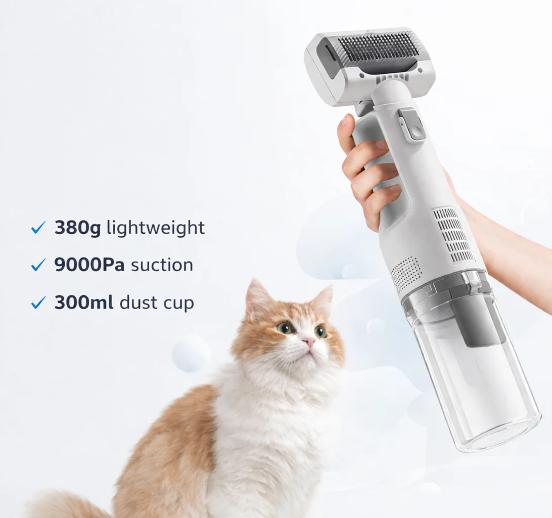 

5-in-1 Cordless Pet Grooming Vacuum 9000Pa Rechargeable Low Noise Dog Cat Hair Remover for Home Cleaning with Multi Attachment
