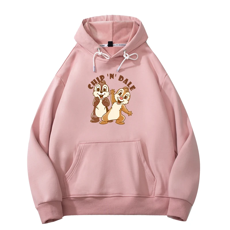 Disney Chip Dale hoodie pocket top women\'s cartoon new autumn and winter hooded loose cute V-neck sweater jacket