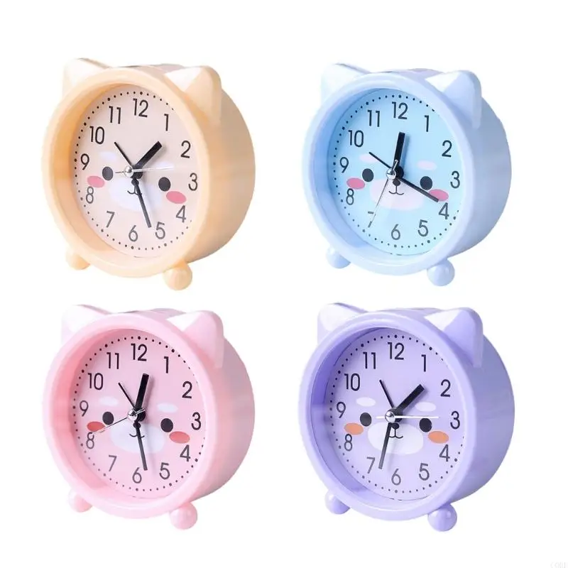 Color Kitten Alarm Clock with Ears Designing for Kids' Bedroom Decoration and Independent Time Learning