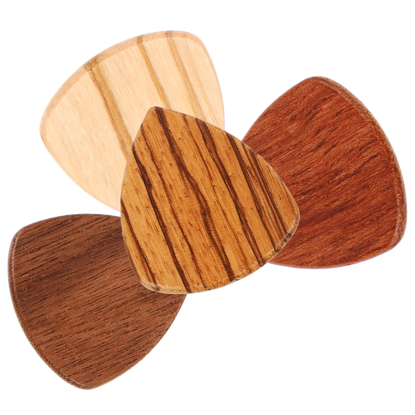 4pcs Premium Wooden Acoustic Guitar Picks, Red Sandalwood Rosewood Colors, Hand Sanded And Polished, Excellent For Bass Part