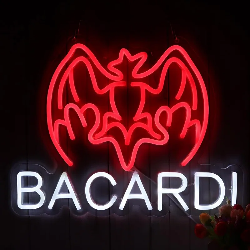 AHlove Bacardi Rum lampu neon komersial, untuk dinding toko, lampu tanda Bar bertenaga USB, lampu gua kamar tidur, rumah, Bar, Klub