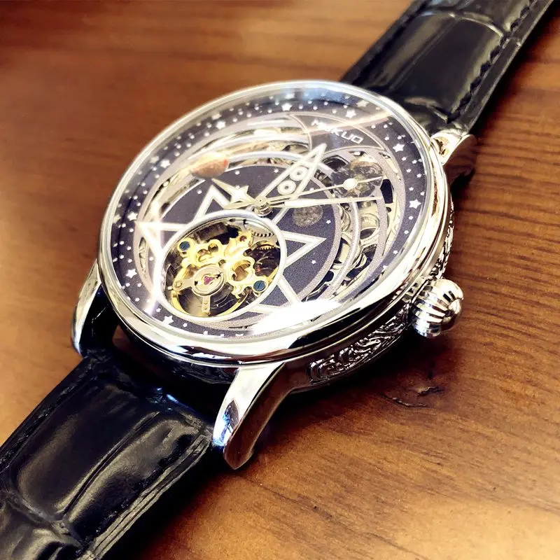2025 relógio mecânico turbilhão totalmente automático masculino tridimensional oco moda luminosa