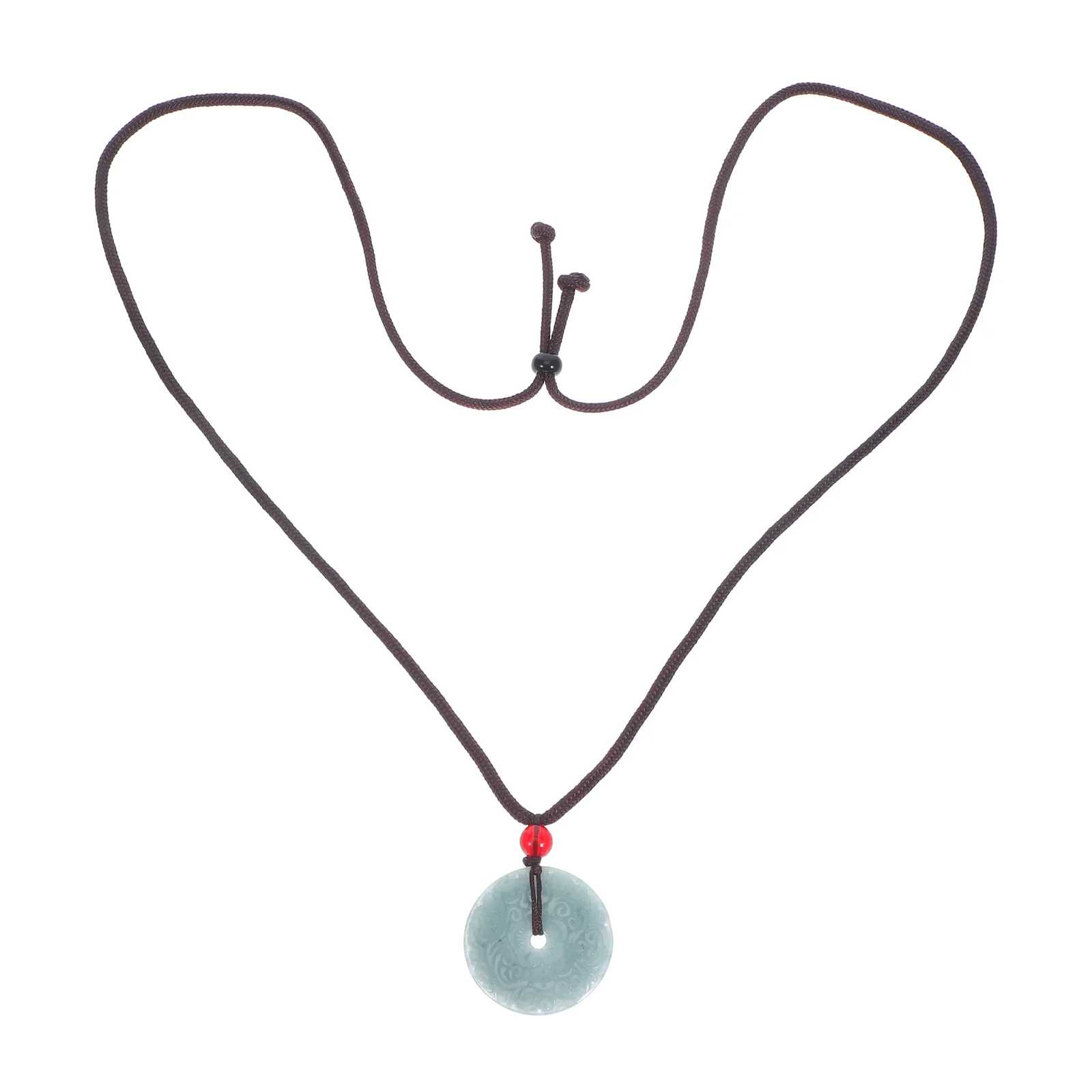 

Jade Necklace For Women, Vintage Carved Green Stone Pendant, Natural Feng Shui Choker, Ethnic Donut Charm, Lucky