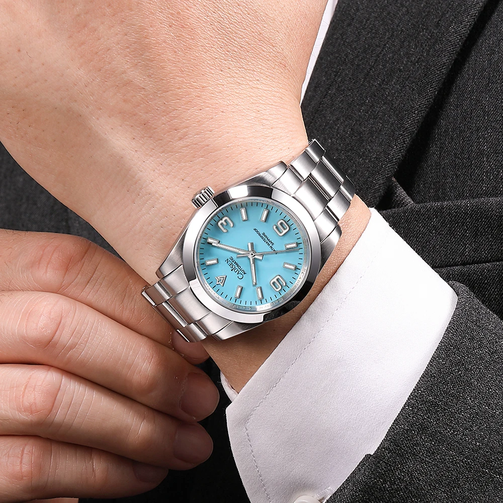 CADISEN 36MM New NH35 Men Mechanical Watch AR Sapphire Glass BGW9 Blue Luminous Automatic Watch For Men 100M Waterproof Watches