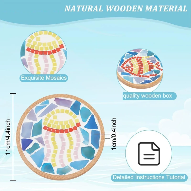 Kit de manualidades de mosaico DIY, posavasos de bambú para adultos principiantes, con bandeja de Base en blanco para arte hecho a mano, decoración del hogar, 3 juegos