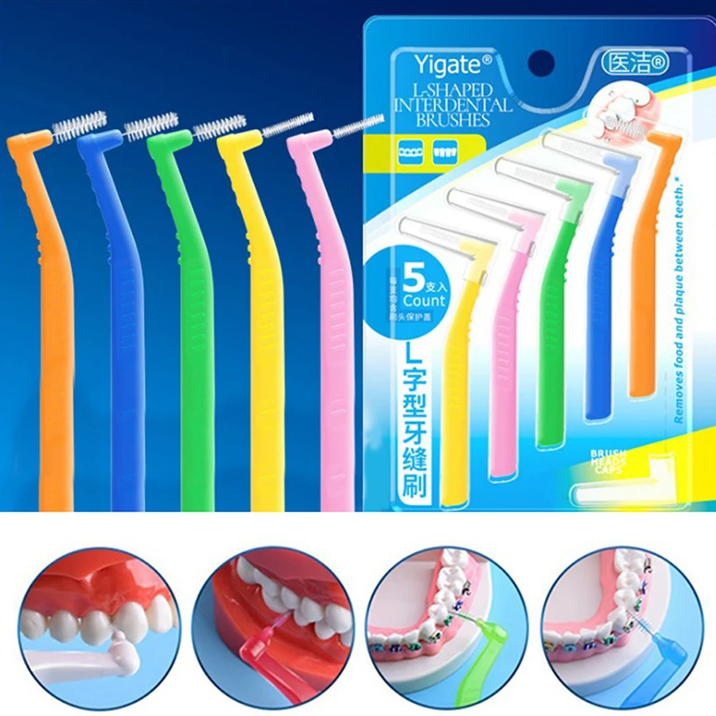 

5Pc/box L Shape Interdental Brushes Tooth Push-Pull Removes Plaque Teeth Oral Care Hygiene Tool