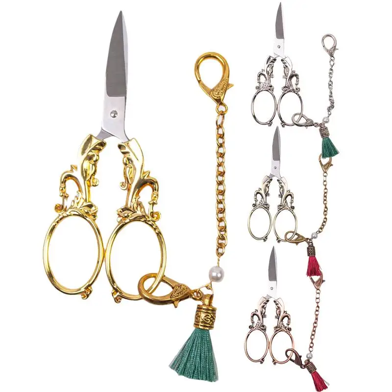 

Fancy Scissors Small Sewing Scissors Retro European Style Crochet Scissors With Chain DIY Tool For Art Work Embroidery & Sewing