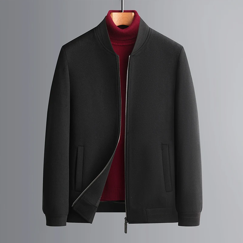 

Effortless Men's Classic Round Neck Zip Jacket Premium Wool Blend Coat in Grey Black Attire Winter Autumn Essential Garment
