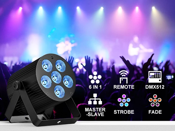 U'King 4PCS 60W LED Flat Par Light 6x6W RGBWA UV 6in1 LED Par Light DMX512 Remote Control Stage Light DJ Lighting Equipment