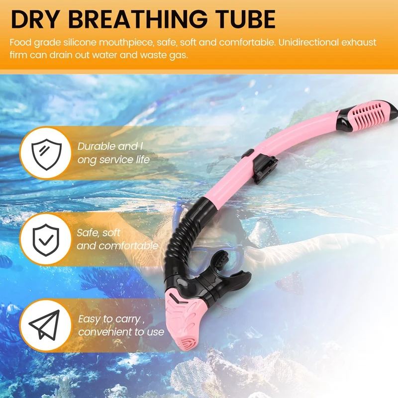 Dry Snorkel Tube Easy Breath Scuba Diving Splash Guard Top Valve Swimming Underwater Equipment For Adults Men Women