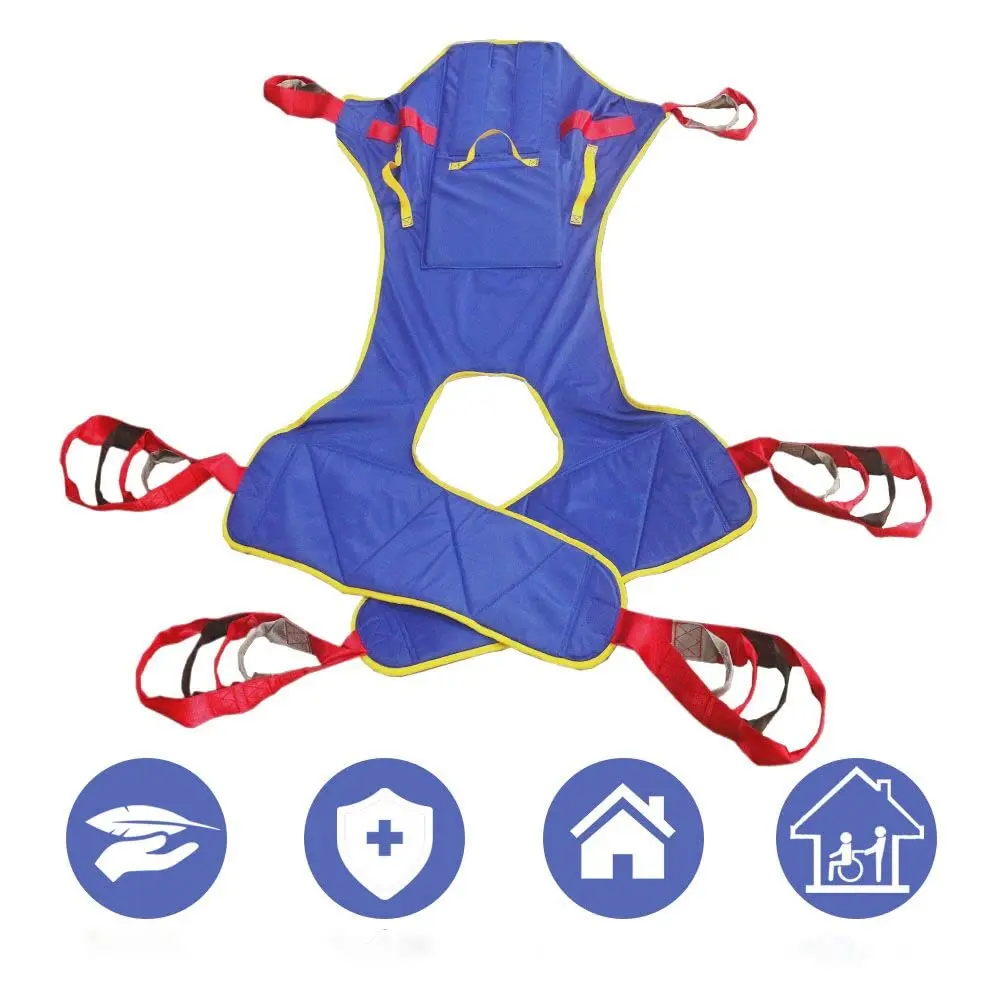 

Full Body Lift Sling, Commode Opening, Split Leg Toileting, 5 Handles & 6 Straps, Head/Back Support, Fits Most Lifts