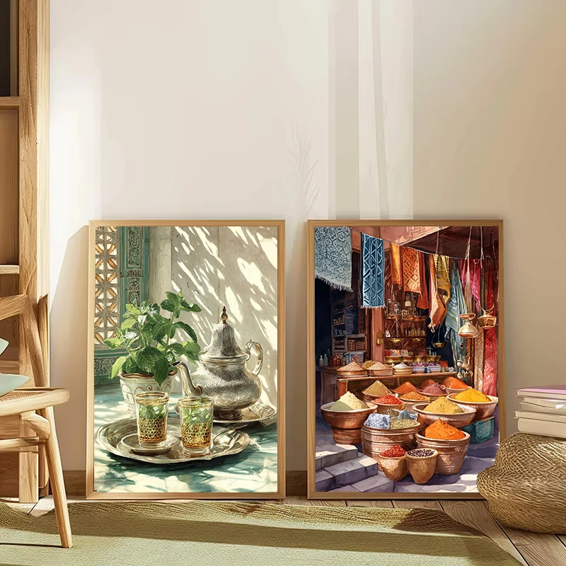 Vintage Islamic Morocco Door Courtyard Spice Arabic Architecture Wall Art Posters Canvas Painting Prints Living Room Home Decor