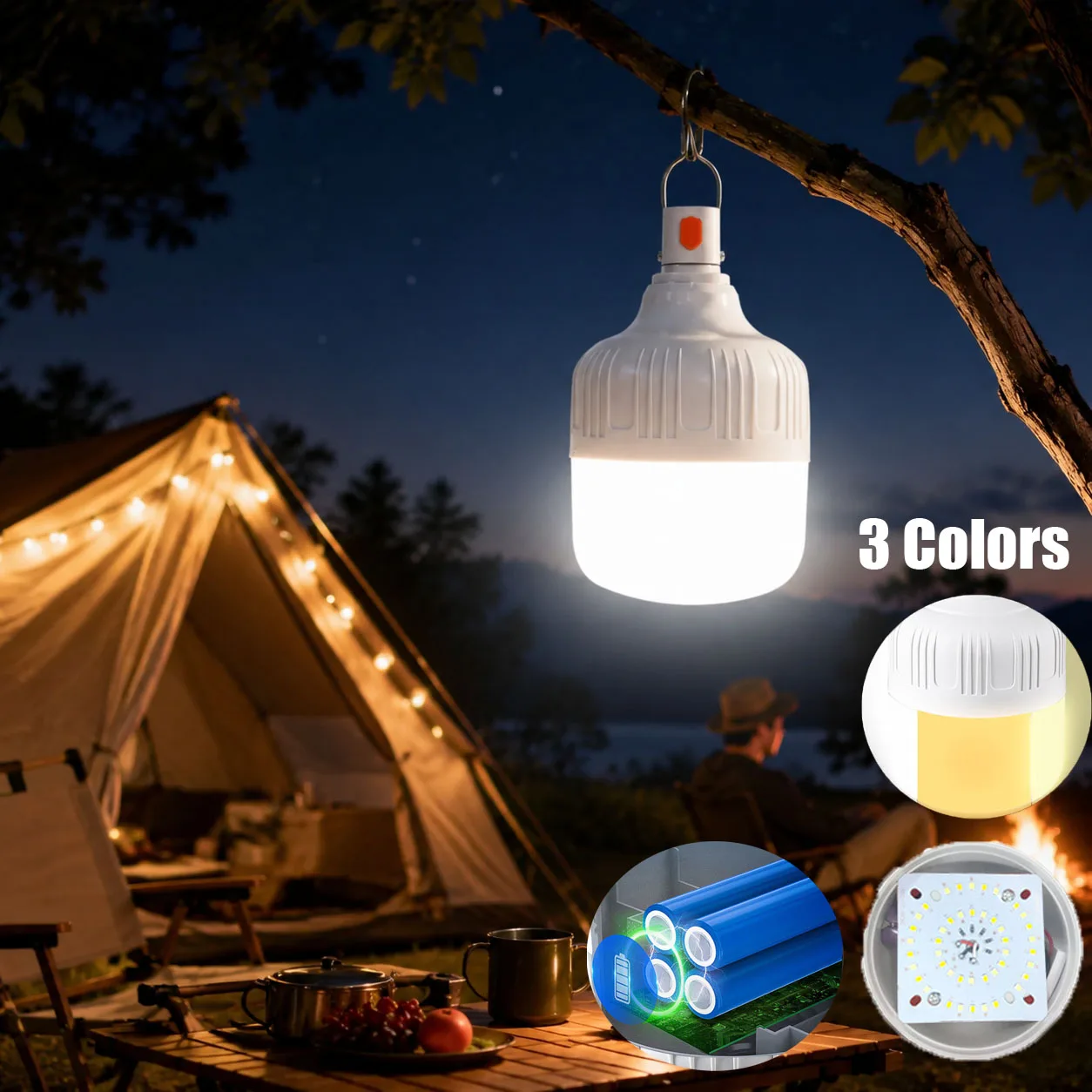 300W Camping Lantern LED 4800mAh Battery Rechargeable Camping Lamp Portable Light Bulb Waterproof For Outdoor Emergency Lighting