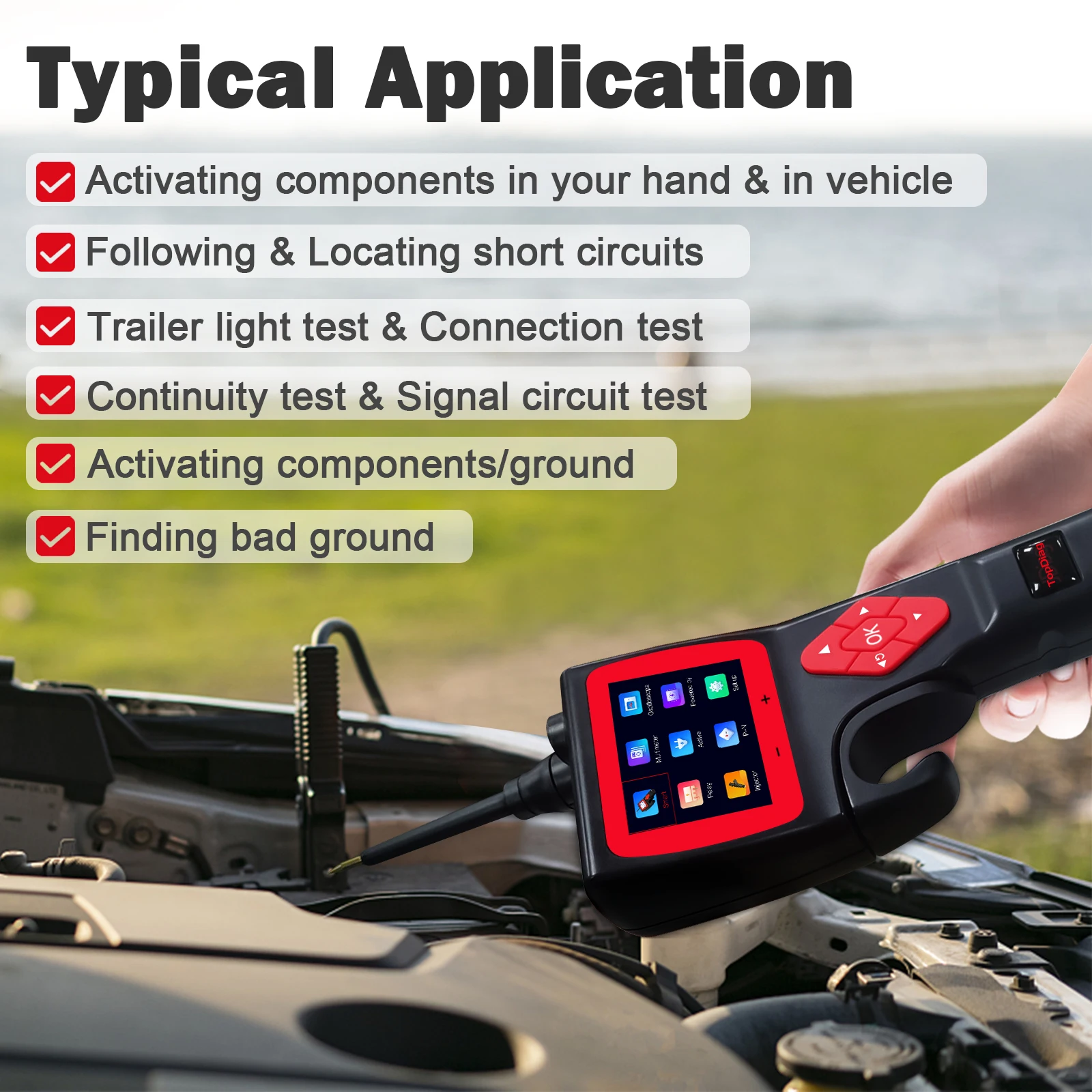 Topdiag P200 Automotive Power Circuit Probe Kit Tester 12V 24V Automotive Battery Injector Electric Tester Car Diagnostic Tool