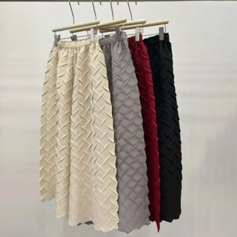 مياكي 2026 ربيع جديد النساء السراويل تنوعا مرونة الخصر مربع مطوي تسع دقائق واسعة الساق السراويل حجم كبير تمتد الملابس