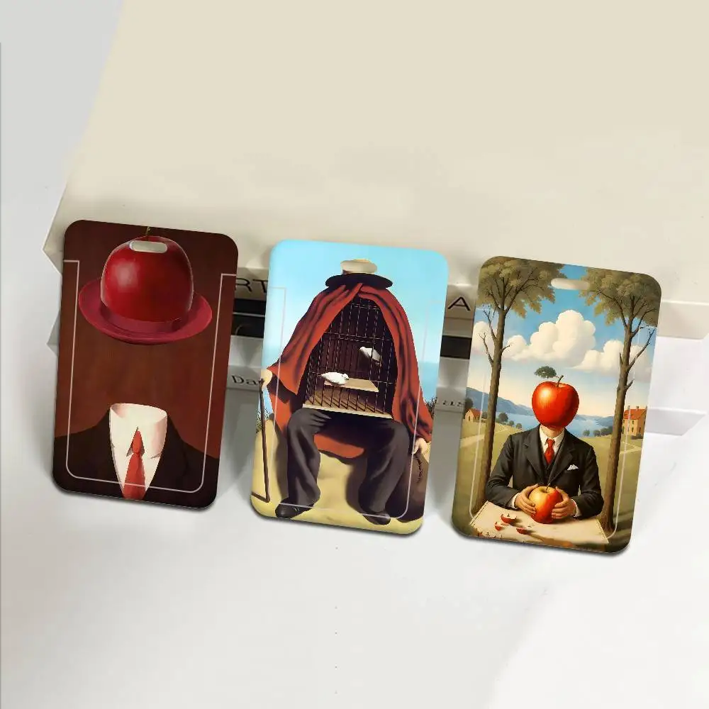 Abstract Canvas Painting Rene Magritte Son of Man ID Badge Card Holder Lanyard Kids Card Case Neck Strap Door Card Holder Gift