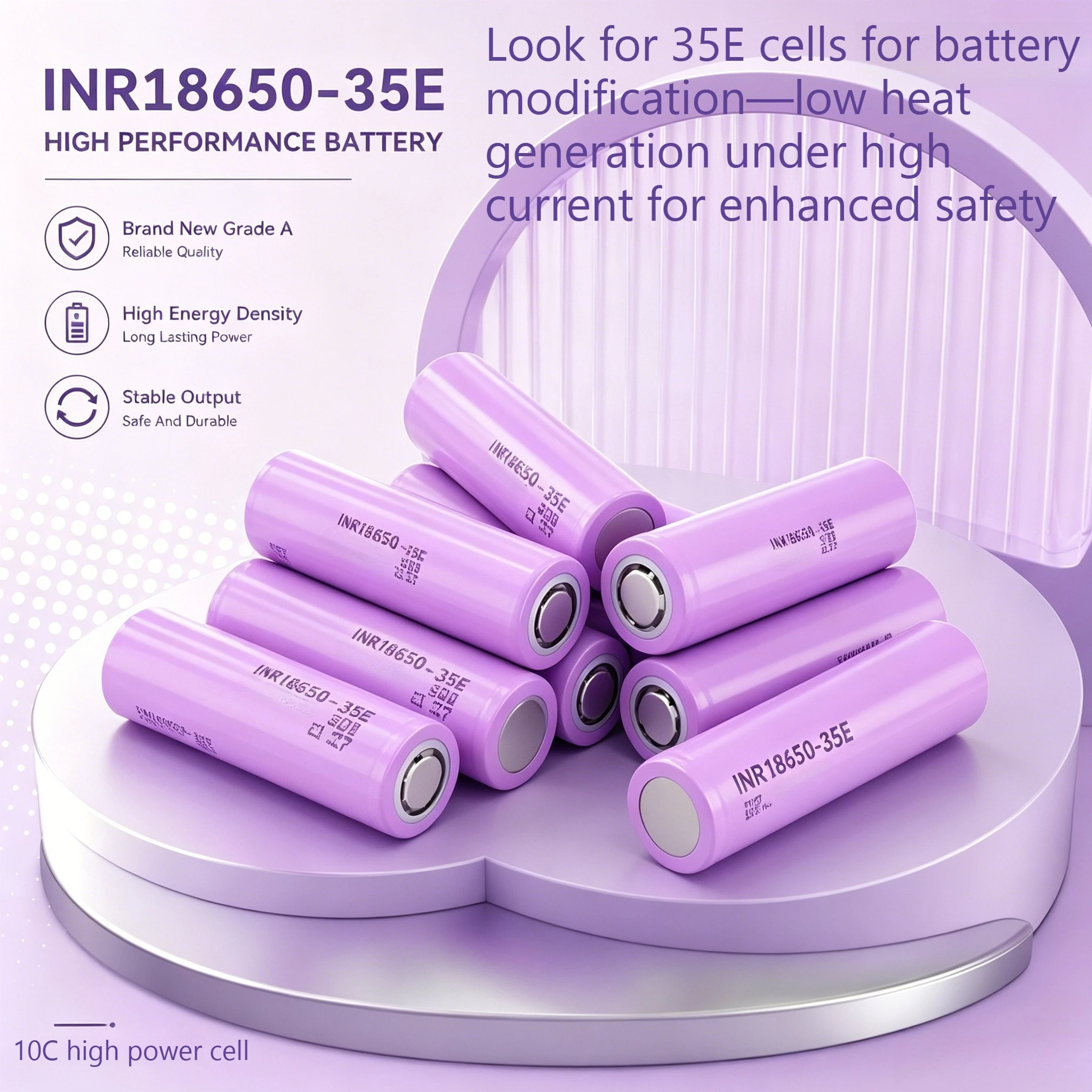 

INR18650-35E power battery, 3.7V 3500mAh 10C discharge rate, seamless integrated leak shield, widely matched multiple products