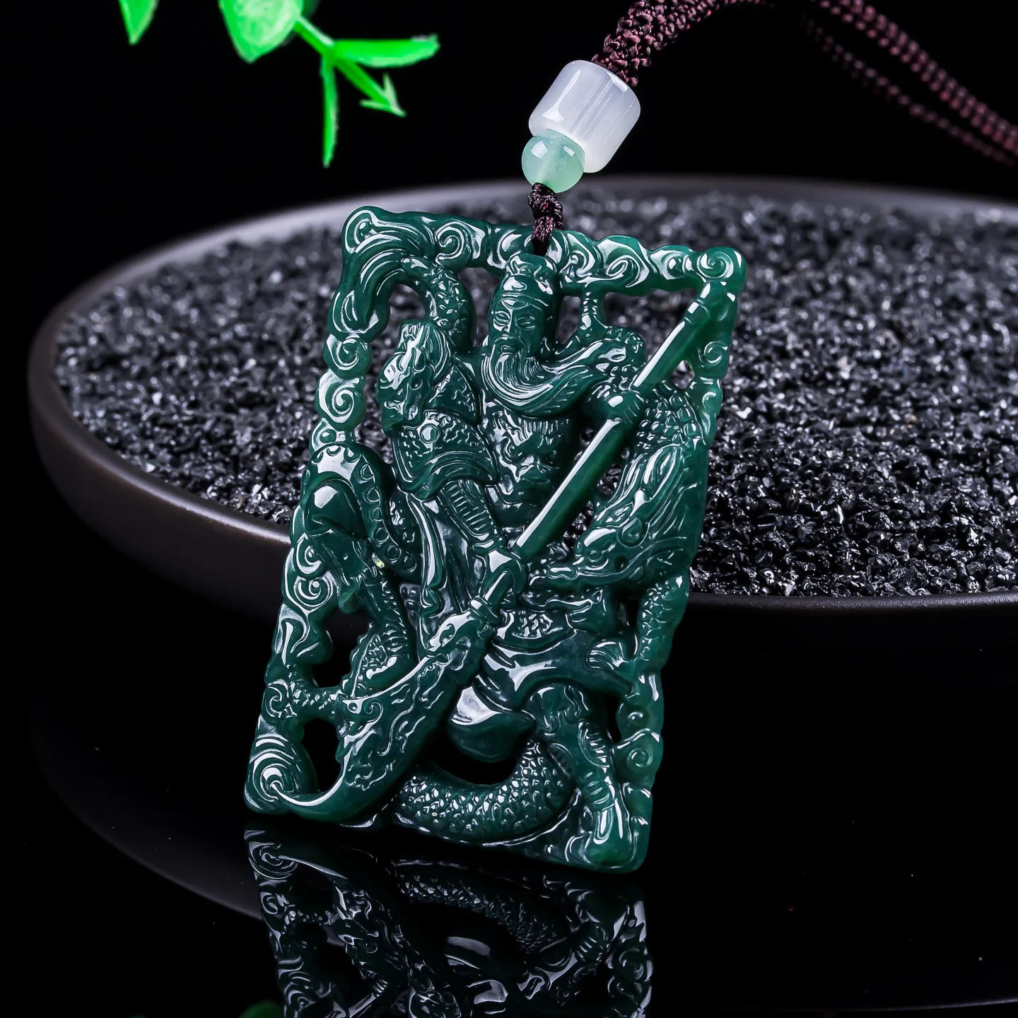 

Natural Myanmar Jadeite Lord Guan Pendant Necklace Designer Gemstone Vintage Fashion Real Jade Charm Gifts for Women