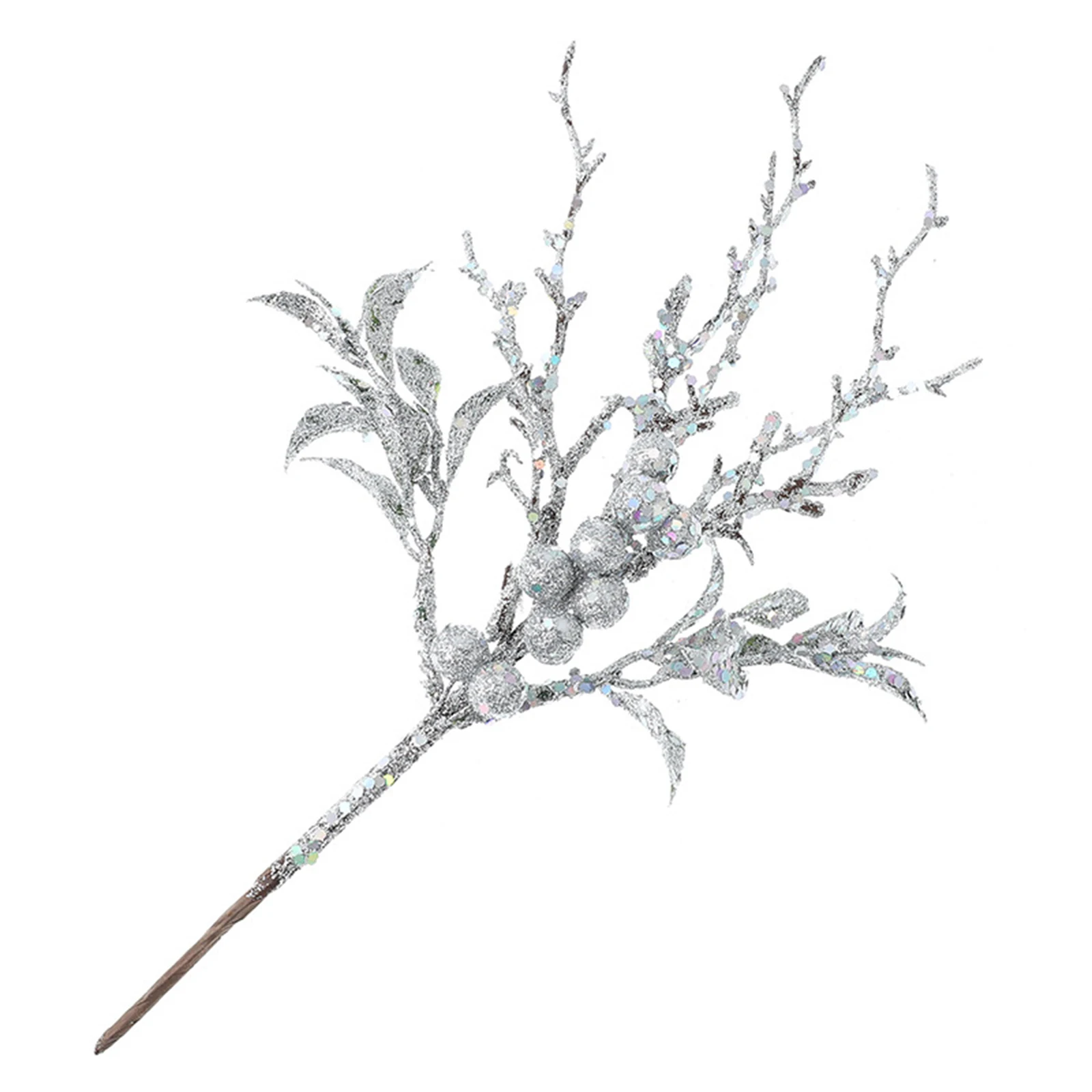 Artificial Christmas Berry Tree Pine Branch Simulation Snowflake Berry Stems Glitter Fake Berry Branch For Christmas Tree Wreath