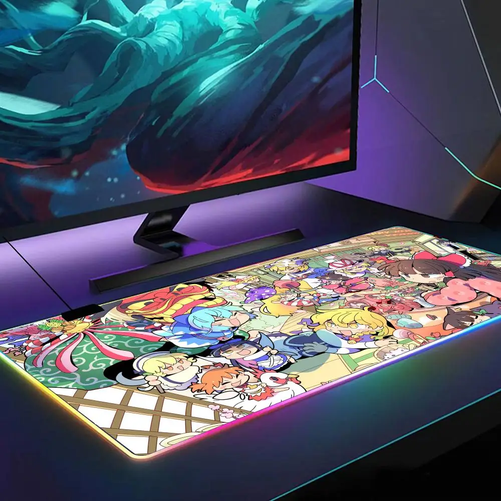 Anime Touhou Project Mouse Pad RGB Gaming Mouse Pad Desk Mat HD Gamer Large LED Light XXL MousePads