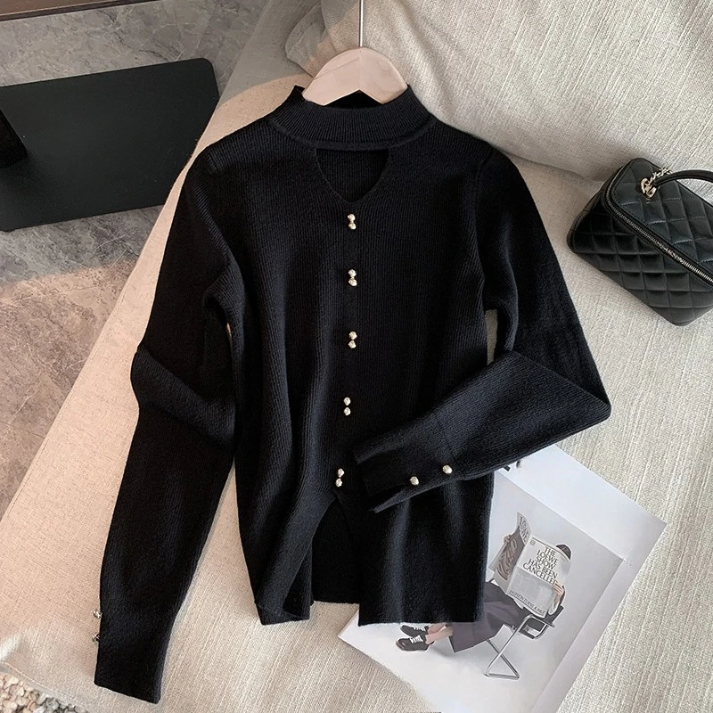 Séoulish automne hiver évider col en v femmes chandails tricotés à manches longues 2025 nouveau décontracté col rond pull hauts courts femme