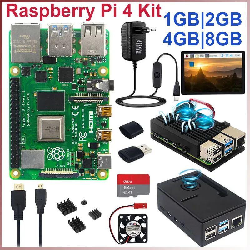 

Raspberry Pi 4 Model B 8G 4G 2G 1 GB RAM Case Fan Heat Sinks Power Adapter Optional 32 64 GB TF Card 3.5 inch Display for RPI 4