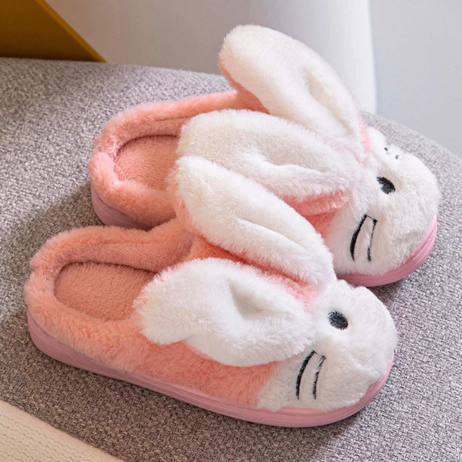 

Cute Ear Indoor Home Slippers For Kids Unisex Warm Cotton Slippers For Winter Korean