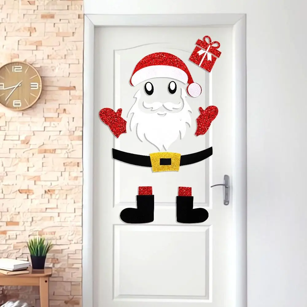 2 Set Cartoon Christmas Felt Door Sticker Elk Christmas Tree Snowman Funny Santa Claus Window Sticker Exquisite