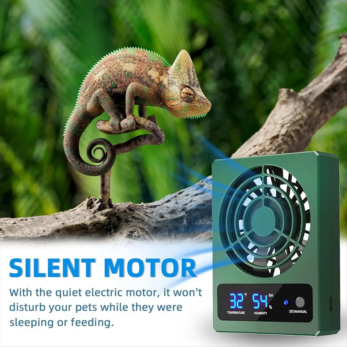 AT54 Reptile Ventilation Fan with Humidity Sensor and High-Temp Alarm, Fan Dehumidifier for Reptile Enclosure and Terrarium ℉
