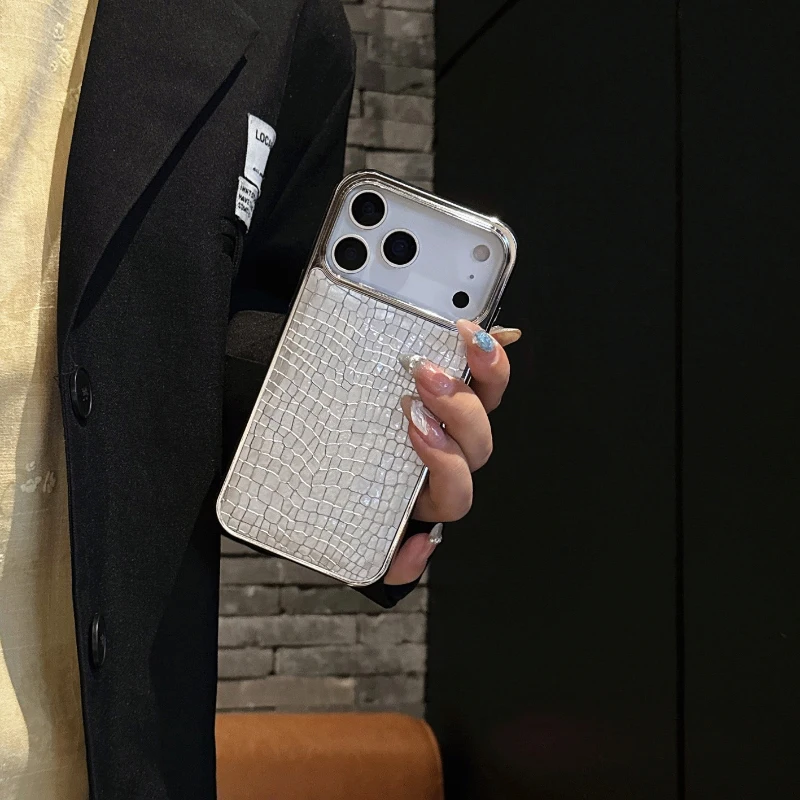 Luxury Plating Soft TPU Border Crocodile Pattern PU Leather Phone Case For iPhone 17 Pro Max 15 13 12 14 16 Pro Max Back Cover view 2