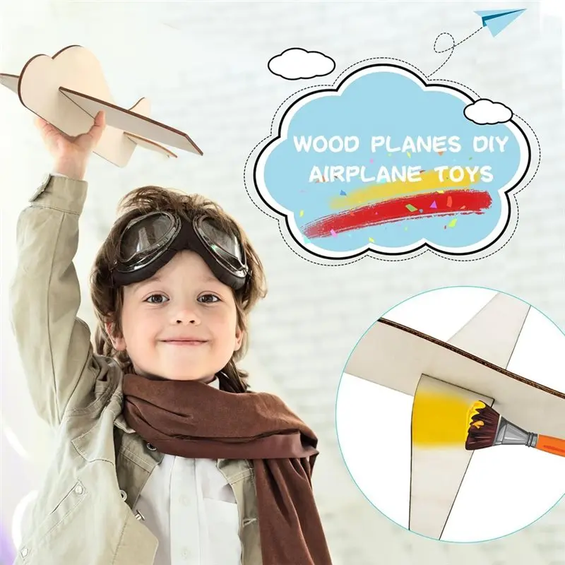 CYGJ-Wooden Blank Airplane 24Pcs DIY Crafts Kids Painting Toy Birthday Party Favors Glider Gift Unfinished Wood Plane Model