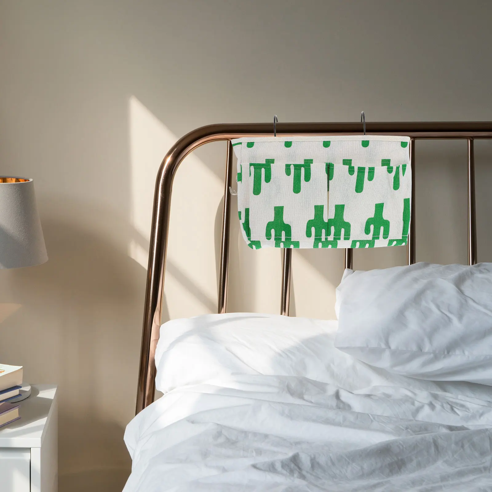 

1pc Cotton Linen Hanging Storage Bag Multi Grid Dormitory Bedside Organizer Heavy Duty Hanging Bag For Bunk Bed Home Use