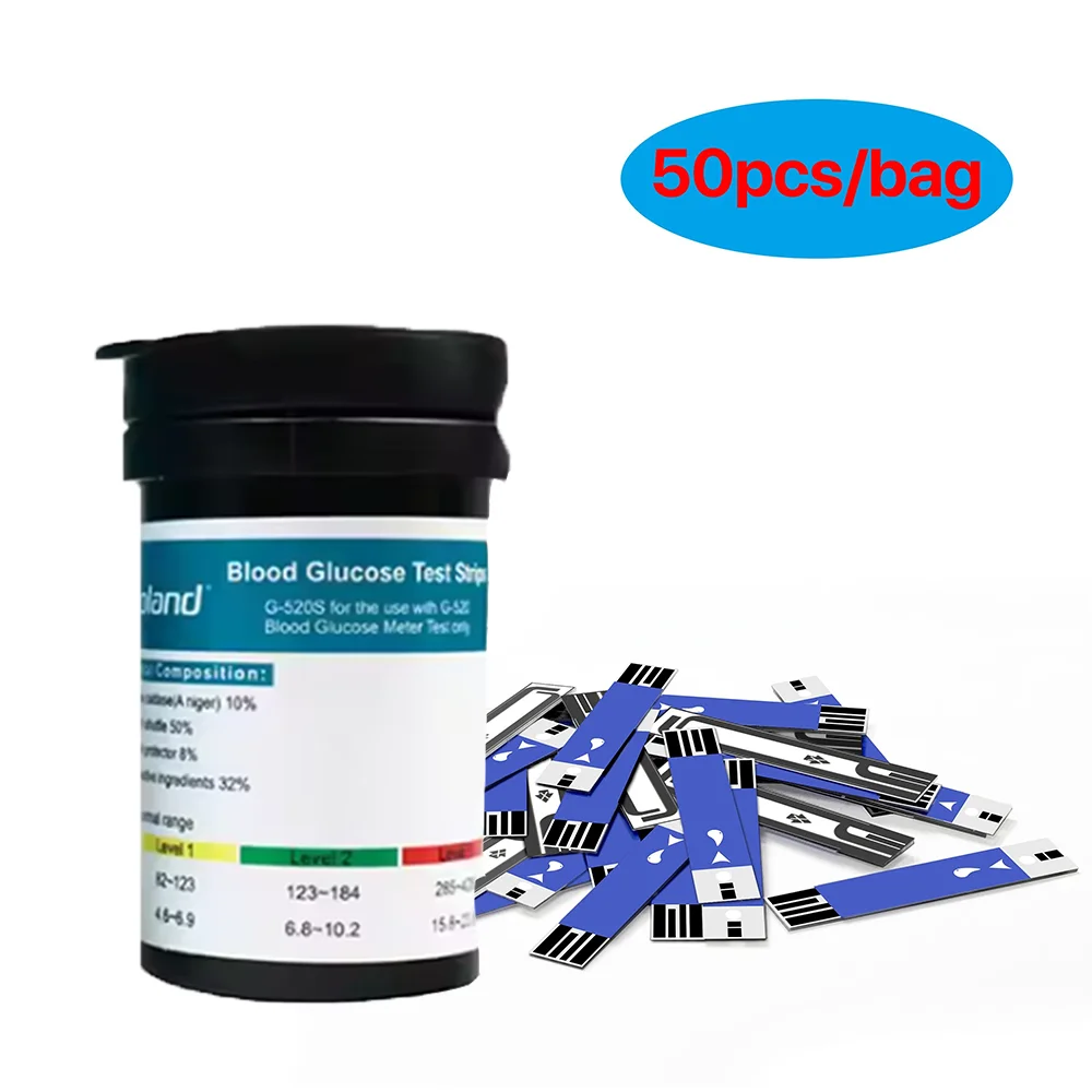 50/100/200 bandelettes de test de glycémie avec lancettes, aiguilles, glucomètre, papiers de test de glycémie, prélèvement sanguin pour diabétiques