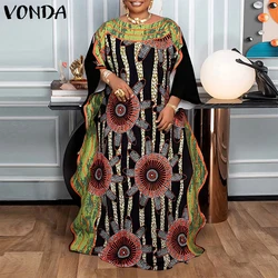 Plus Size 5XL VONDA Bohemian Long Dress Women 2024 Autumn Printed Maxi Sundress Flare Sleeve Ruffled Loose Casual Party Vestidos