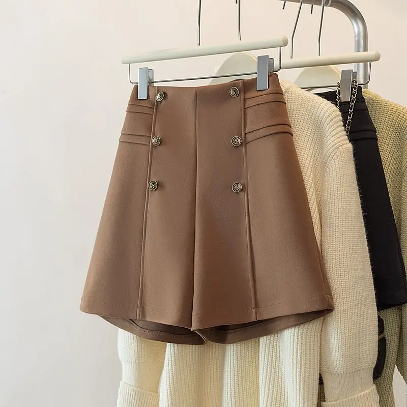 Temperament High Waist Shorts Women New Spring Autumn Double Breasted A-line Wide Leg Pants Large Size Versatile Shorts TT467